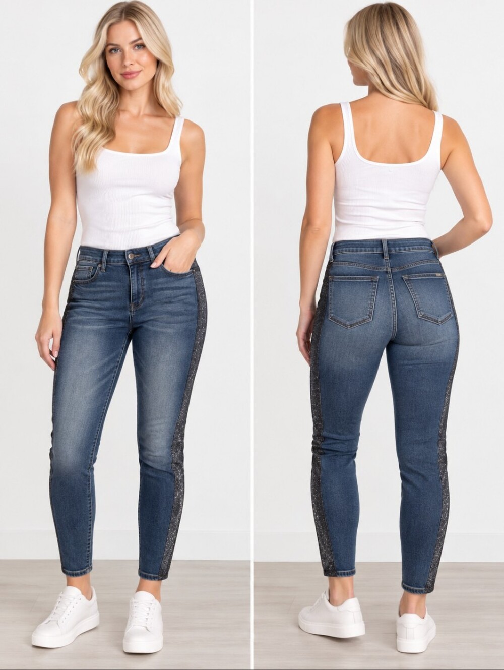 Seven7 Limited Edition Skinny Jeans Women's 16W Medium Wash Glitter Side Stripe